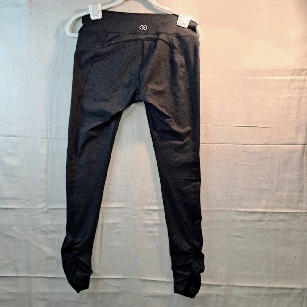 Claia Med Women Charcoal Grey Ruched Workout Gym Leggings Inset Zip Pocket Yoga